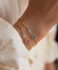 Smykker Izabel Camille | Marie - Armband, Forgyldt Med Aquabla Krystalglas Og Kvarts