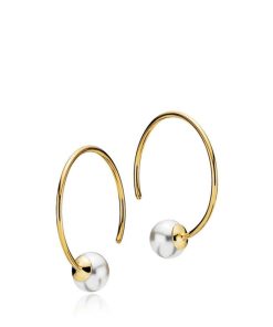 Smykker Izabel Camille | Earhoop Shiny Gold Pl. Silver. - Medium - Fresh Water Pearl - Miss Pearl