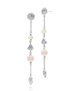 Smykker Izabel Camille | Isabella - Lange Oreringe, Mat Solv Med Pink Calcedon Og Gron Peridot