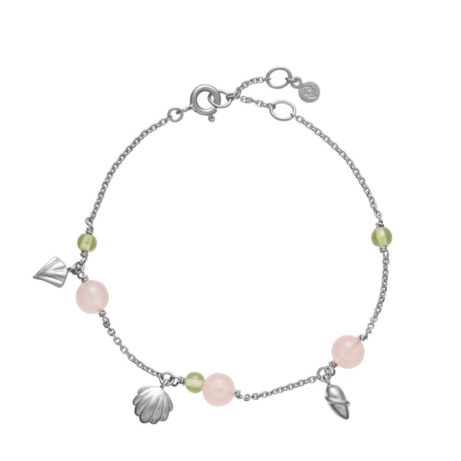 Smykker Izabel Camille | Isabella - Armband, Solv Med Pink Calcedon Og Gron Peridot